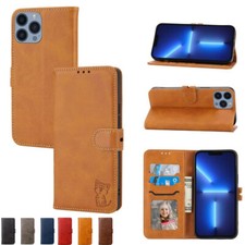 Cute Cat Leather Wallet Card Flip Stand Phone Case For iPhone/Samsung Man/Women