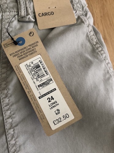 Marks And Spencer Cuffed Cargo Trousers, Size 24 Long, Grey Lyocell Mix, NEW - Foto 15 di 18