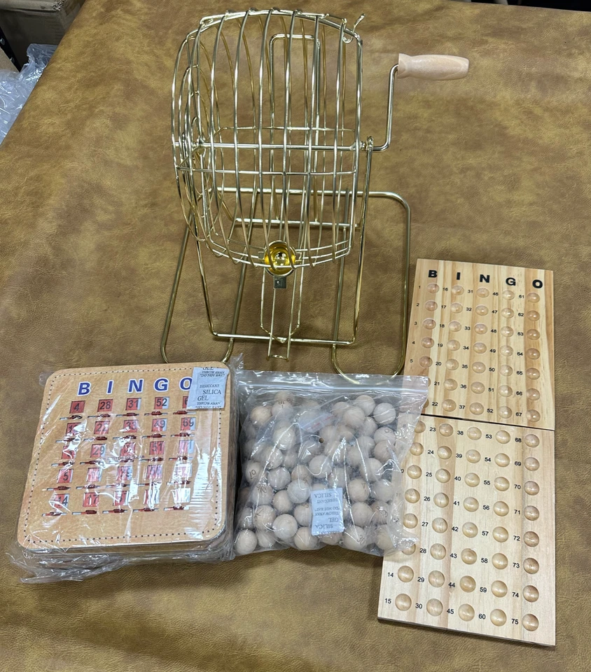 USED. Deluxe Brass Bingo Cage Game Set w/Master Board, Bingo Balls,Bingo Cards - Image 2 of 4