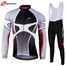 Herren Radfahren Radtrikot Langarm Fahrradtrikot Trikot Trägerhose Grau M-2XL