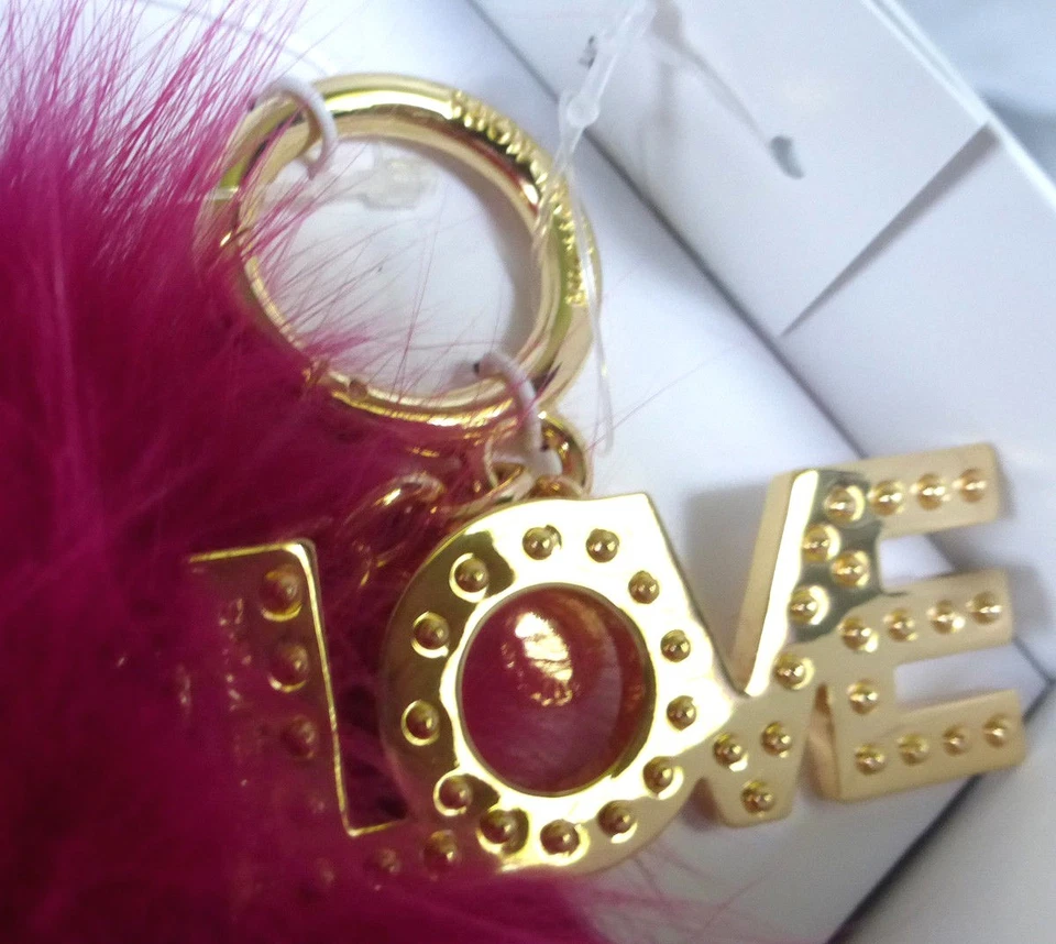 Michael Kors Large Fur Pom Pom LOVE Ultra Pink Gold Bag Purse Charm NWT - Image 3 of 4