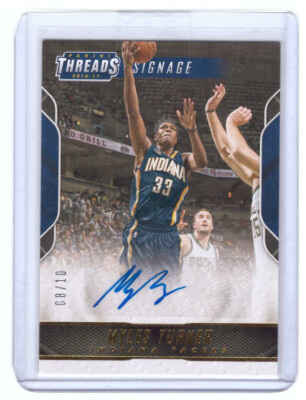 2016-17 Panini Threads Signage Auto Century Proof Gold Myles Turner /10 Pacers