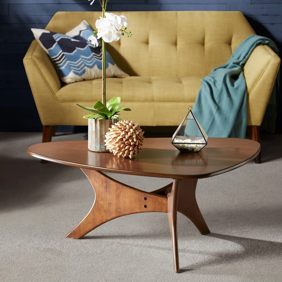 Modern Triangle Coffee Tea Table Simple Style End Table W/Pine Wood Legs Home Foto 2 de 4