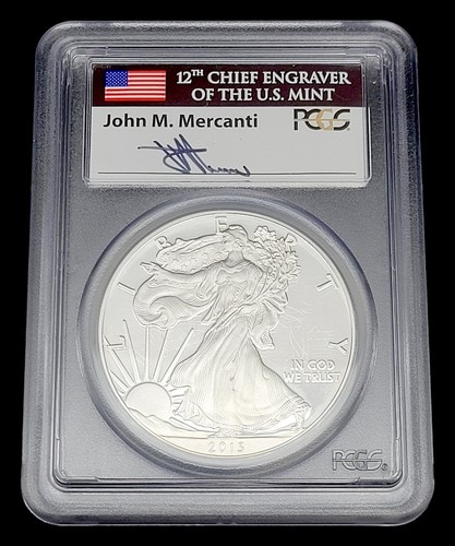 2013 W $1 Proof Silver Eagle Coin PCGS PR70 DCAM Mercanti Signed Flag Label