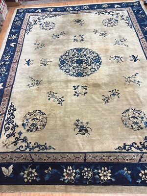 9'3'' x 11'9'' Antique Chinese Art Deco Oriental Rug - 1910s - 100% Wool Hand Made
