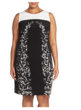 Vince Camuto Placed Print Sleeveless Shift Dress Black Size 24W 6795