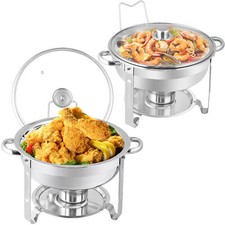 5 Qt 2 Pack Chafing Dish Buffet Set Stainless Steel Round Chafers for Catering