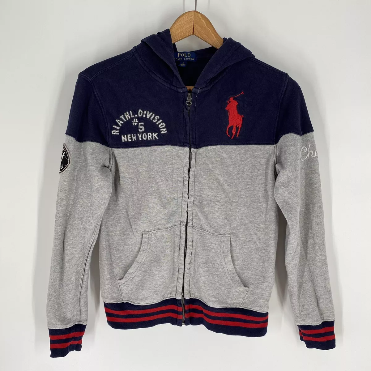 Polo Ralph Lauren Boys Big Pony RLPC Football New York Full Zip Hoodie Size M