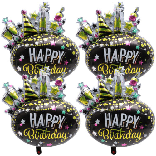  4 Pcs Birthday Balloons Aluminum Film Black Kids Party Decor Large Cake - Picture 1 of 11