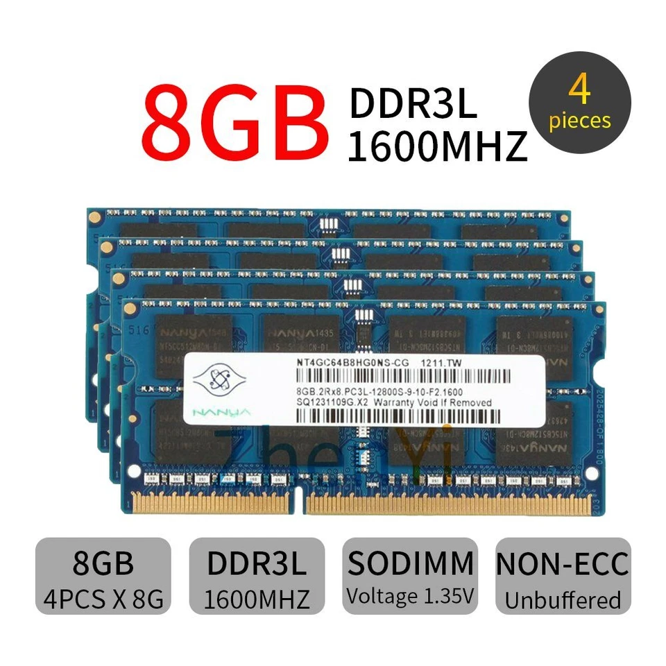 Nanya 32GB 16GB 8GB DDR3L 1600MHz PC3L-12800S 204Pin SODIMM Laptop Memory RAM UK - Image 2 of 4