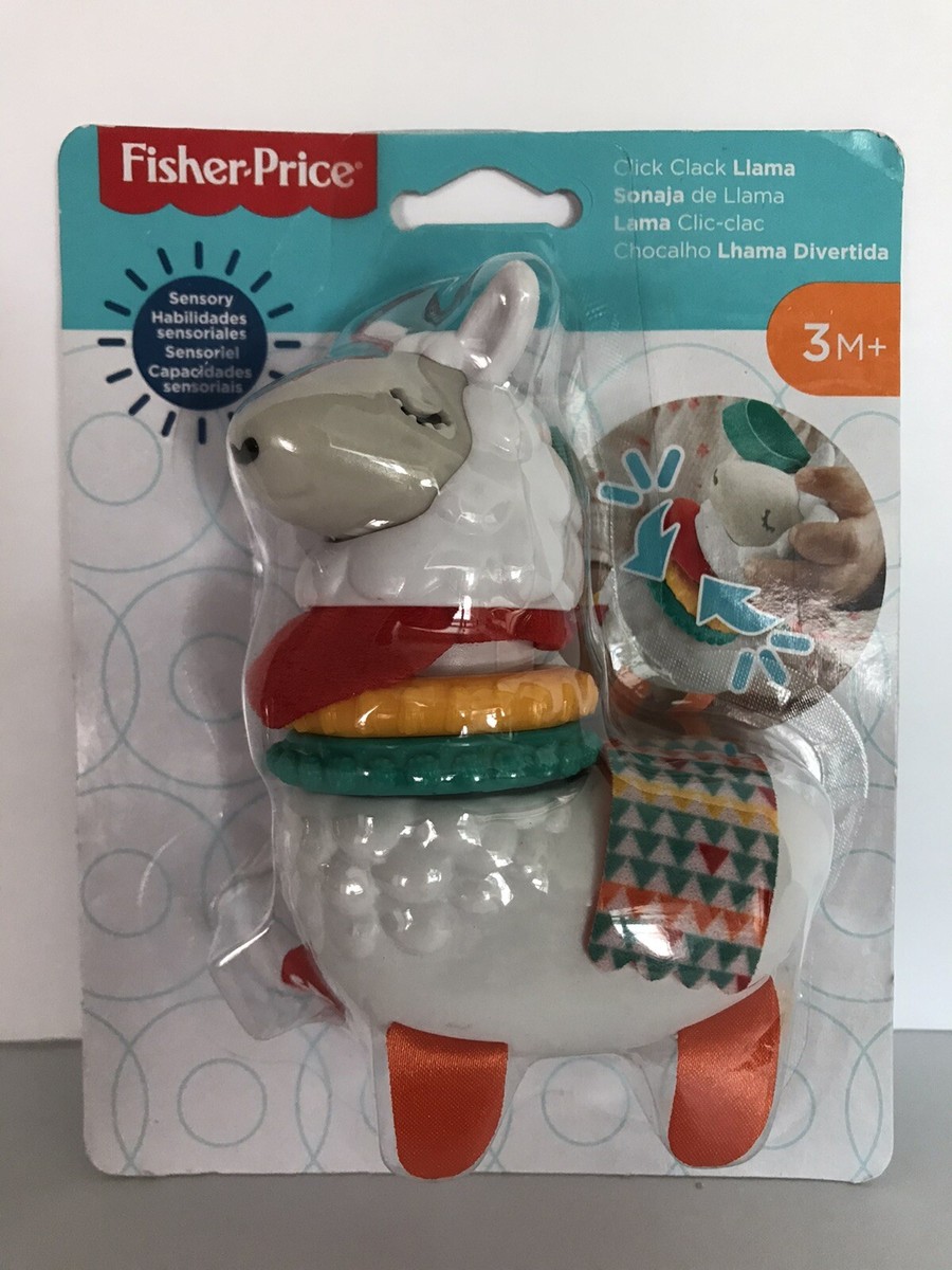 FISHER PRICE CLICK CLACK LlAMA TEXTURES, WITH SOUNDS, BRIGHT  3M+ NEW