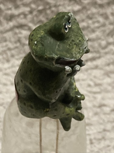 Green Frog Toad Clear Glass Fluted Bell W/ Fly Flies Clapper Whimsy Whimsical - Picture 15 of 15