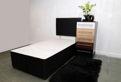 IDEAL BED COMPANY 3ft Standard Single Divan Bed Base in Black Colour With Faux Leather Headboard!!