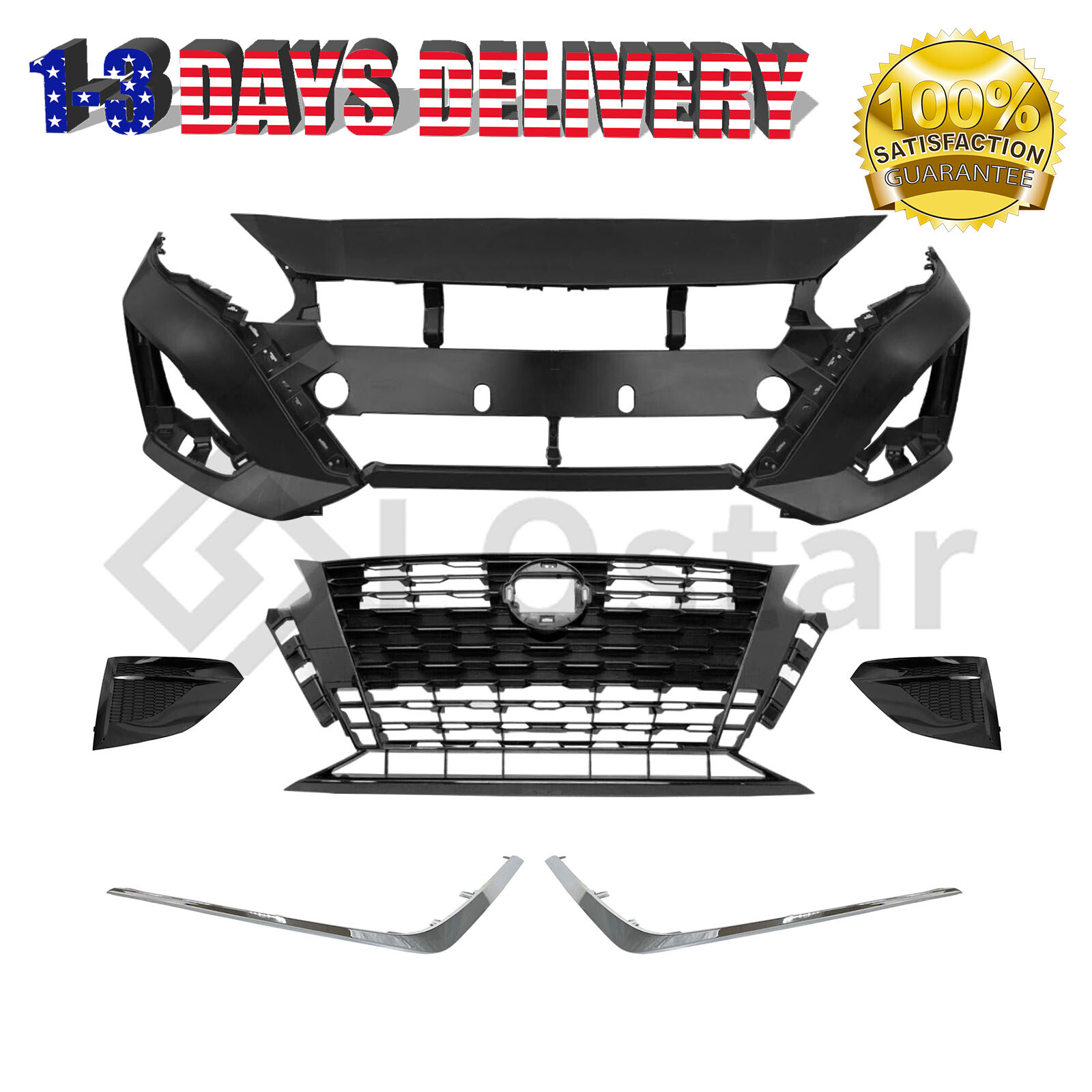 Front Bumper Cover Grill Molding Fog Light Cover For 2023 2024 Nissan Altima SR