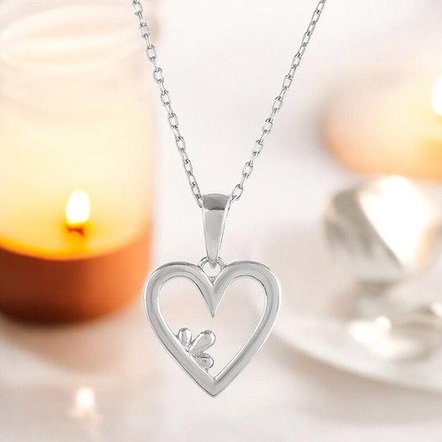 Valentinstag Geschenk Silber Kette Minimalistisch Herz Anhänger Halskette Muttertagsgeschenk - Bild 1 von 8