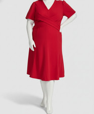 Tommy Hilfiger Women's Red Scuba-Crepe V-Neck Fit & Flare Dress Plus Size 20W