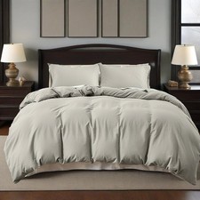 QKTE French Linen Duvet Cover Set, 3 PCS Natural Flax King, Light Grey