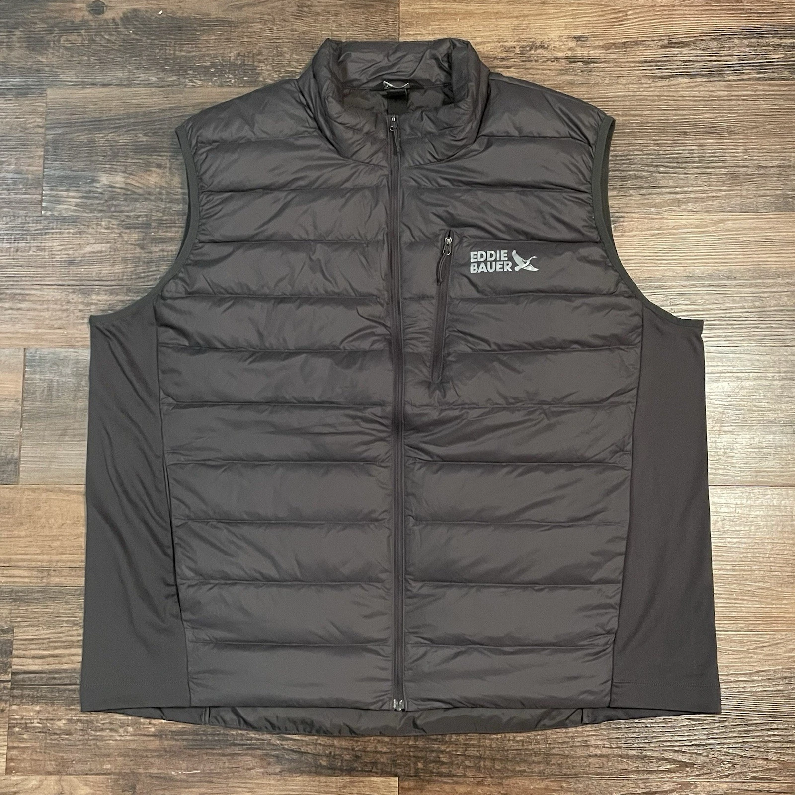 Eddie Bauer Men's XXL Puffer Vest 550 Down Insulated Hybrid Black Grey Fall/Hol