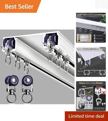 Universal Silent Aluminum Curtain Track, Easy Install Double Row Design, 3.3ft
