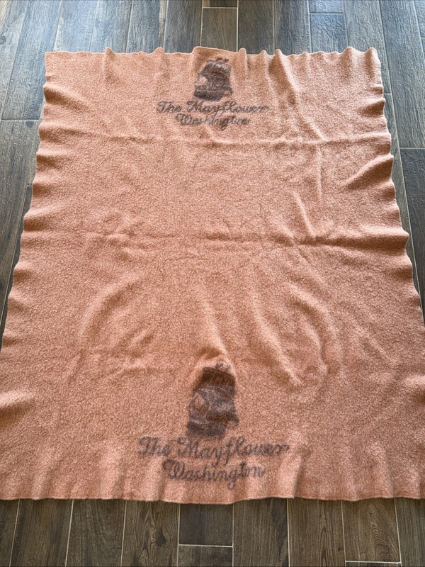 VINTAGE Kenwood Wool Blanket  THE MAYFLOWER HOTEL Double Monogram  63x52