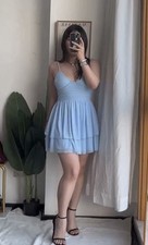 Women's Sexy Sleeveless Spaghetti Strap Mini Dress Ruched Ruffle Hem size M