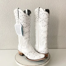Lane CALYPSO Womens Cowboy Boots 9 White Western Cowgirl Mid Calf Pointed Toe