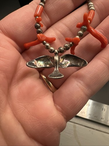 Vintage Native Coral, MOP, And Liquid Silver Fetish Necklace - Picture 9 of 10