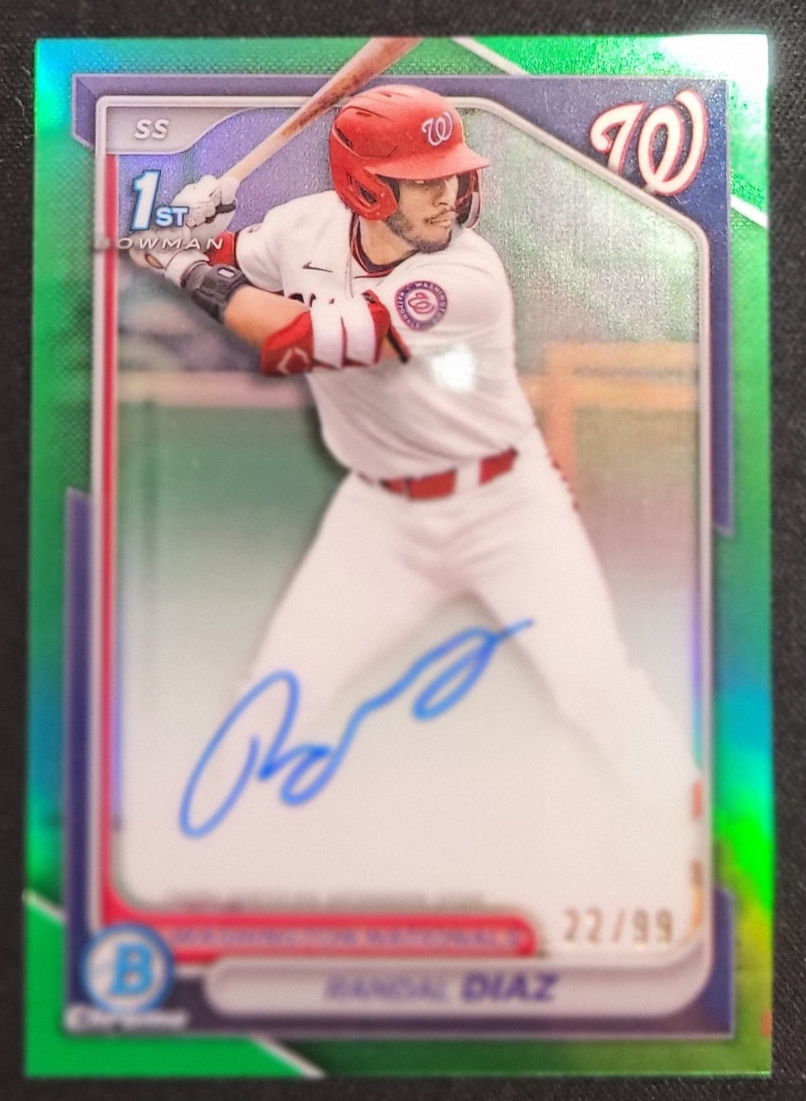 RANDAL DIAZ 2024 BOWMAN CHROME GREEN REFRACTOR AUTO /99 #CPA-RD NATIONALS