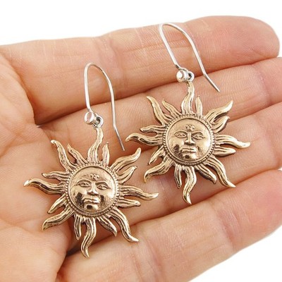 Boho Ohrringe 925 Silber und Kupfer gemischt Metall Sonnenschein Ohrhänger