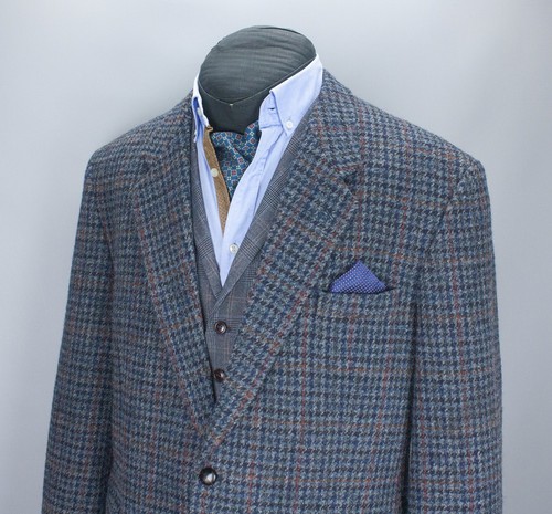 Harris Tweed Westbury Jacket Mens Blue/Grey Houndstooth Hunting Country Size 48* - Picture 18 of 24