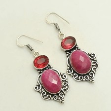 Simulated Ruby Garnet Gemstone Drop Dangle Earrings Jewelry 2.16