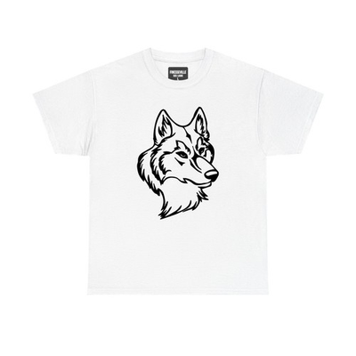 #ad Wolf Husky Head Portrait Line Art T Shirt Black White $19.99