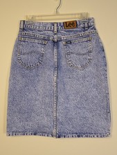 Vintage Lee Riders Denim Skirt Womens 28 Sz 10 Acid Wash Denim Jean 80s Western