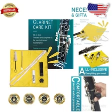 Clarinet Maintenance Kit: Mouthpiece Brush, Microfiber Cloth, Thumb Rest
