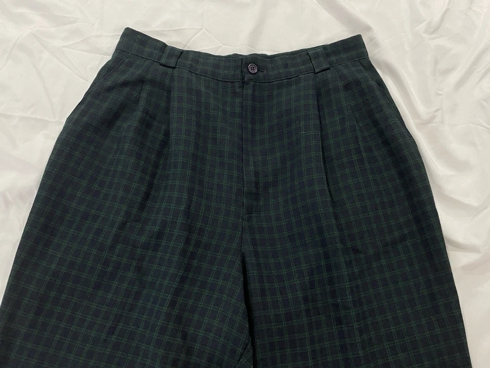 Vintage Plaid Pants Pleated Fundamental Things Women’s Navy & Green High Waisted - Image 3 of 4