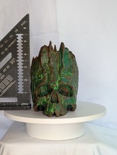 Skull Decorative Figurine Sculpture, Faux Wood Bark Finish, Brown  Black