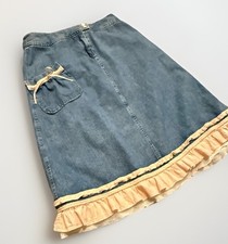 Vtg Western Cowgirl Denim Ruffle Midi Skirt Boho Festival Fairy Coquette 6P
