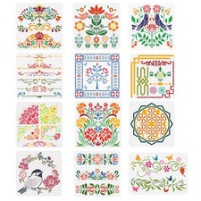 BENECREAT 12 Styles Folk Decorative Painting Stencil Templates, 29.7x21cm