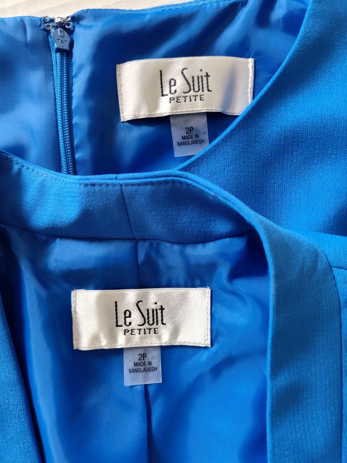 Le Suit Dress Suit Open Front Jacket & Sheath Dress Suit Size 2P Cornflower Blue