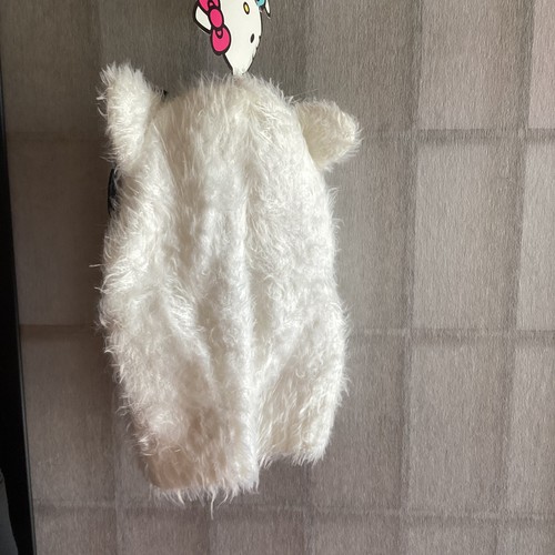 Hello Kitty Sanrio Shaggy White Hat Girls 4-14 Beanie Cap W/ Glitter Pink Bow - Picture 2 of 4
