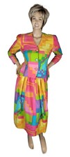 Vtg Anne Crimmins For UMI Collections Bold Neon Geometric Skirt Jacket Suit 10