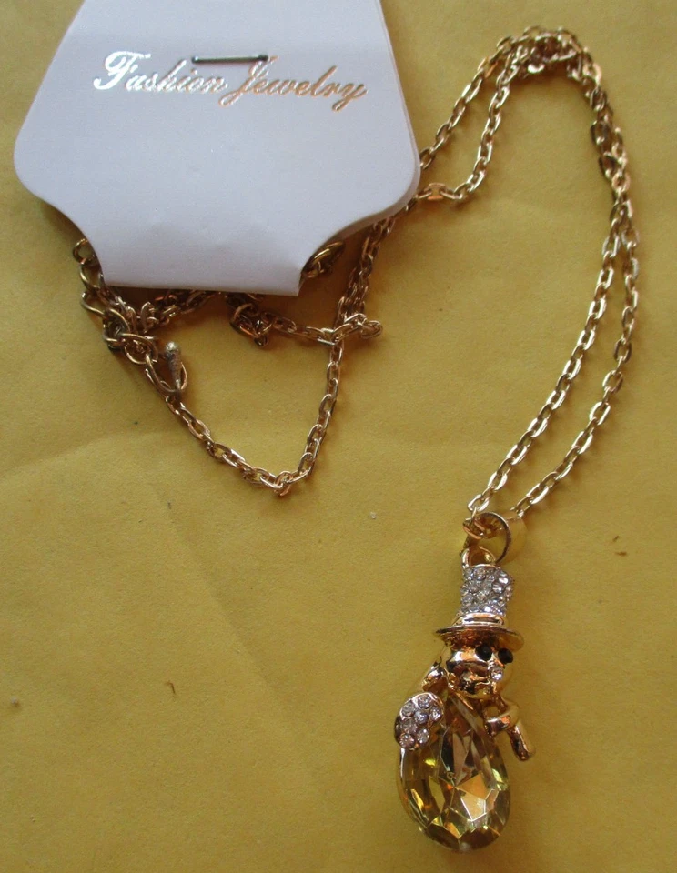 Yellow Topaz Snowman on Goldtone  20" Chain. Gift Box. - Image 4 of 4