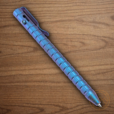 Kansept Scavenger Bolt Action Pen Blue Frag Pattern Pocket Clip Titanium 4.88''