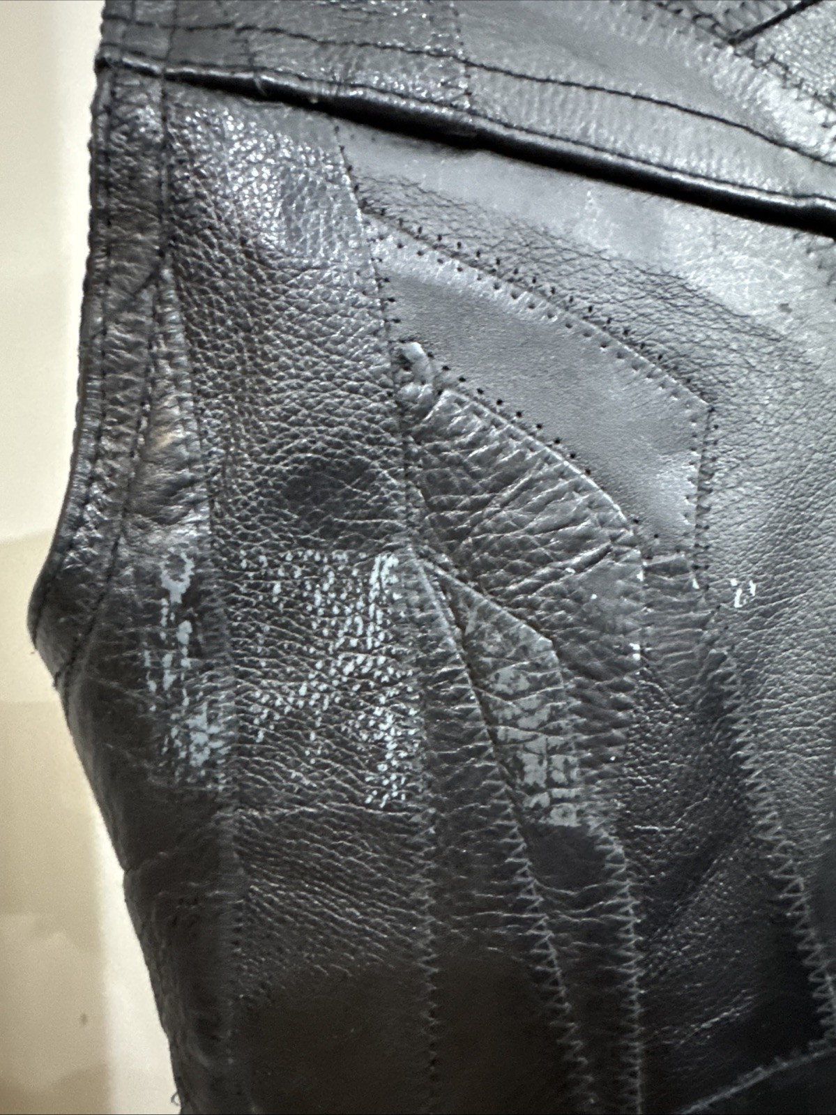 Diamond Plate Buffalo Patchwork Leather Bikers Ve… - image 7