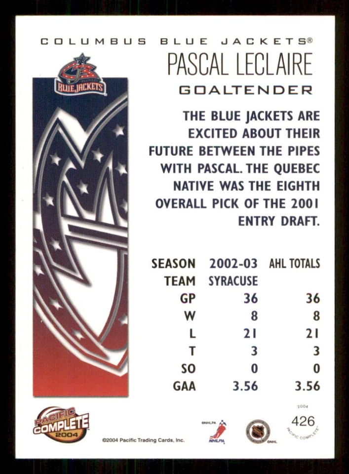2003-04 Pacific Complete #426 Pascal Leclaire - Image 2 of 2