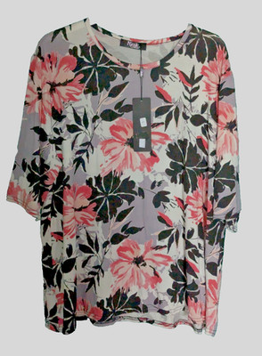 Neues rosa Blumendruck Stretch-Top für Damen UK Übergröße 16 18 L 'F44