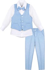 Boys Formal Suit 4 Piece Sky Blue White Wedding Party Christmas Set Age 10 Years