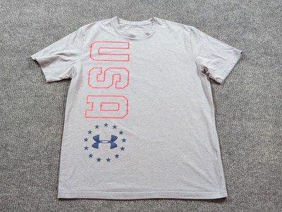 Under Armour Shirt Mens Medium Gray USA Short Sleeve Loose Fit Heat Gear