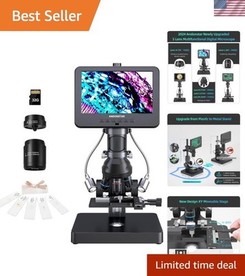 AD266S 20X-5000X HDMI Digital Microscope, 5 Lens 2160P UHD Video Record, 7'' ...