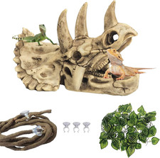 3-Pc Reptile Dinosaur Skull Tank Decor Resin Skeleton with Vines  Leaves
